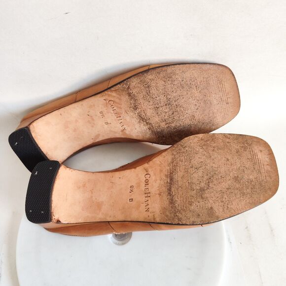 Cole Haan Sandals Mules 8.5 Tan Leather Sole Slides Low 1.5" Open Toe Y2K 90s - Picture 12 of 13